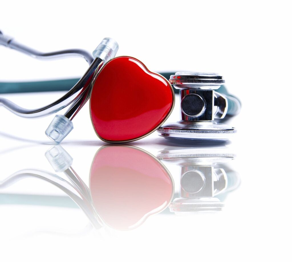 a heart, stethoscope, the medicine